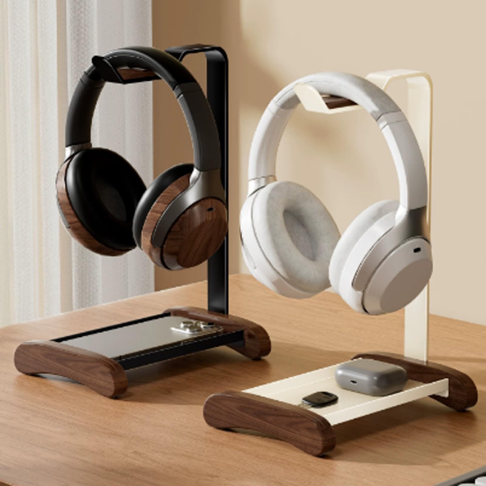 Generico Supporto For Cuffie In Legno Di Noce, Organizer For Da Gioco