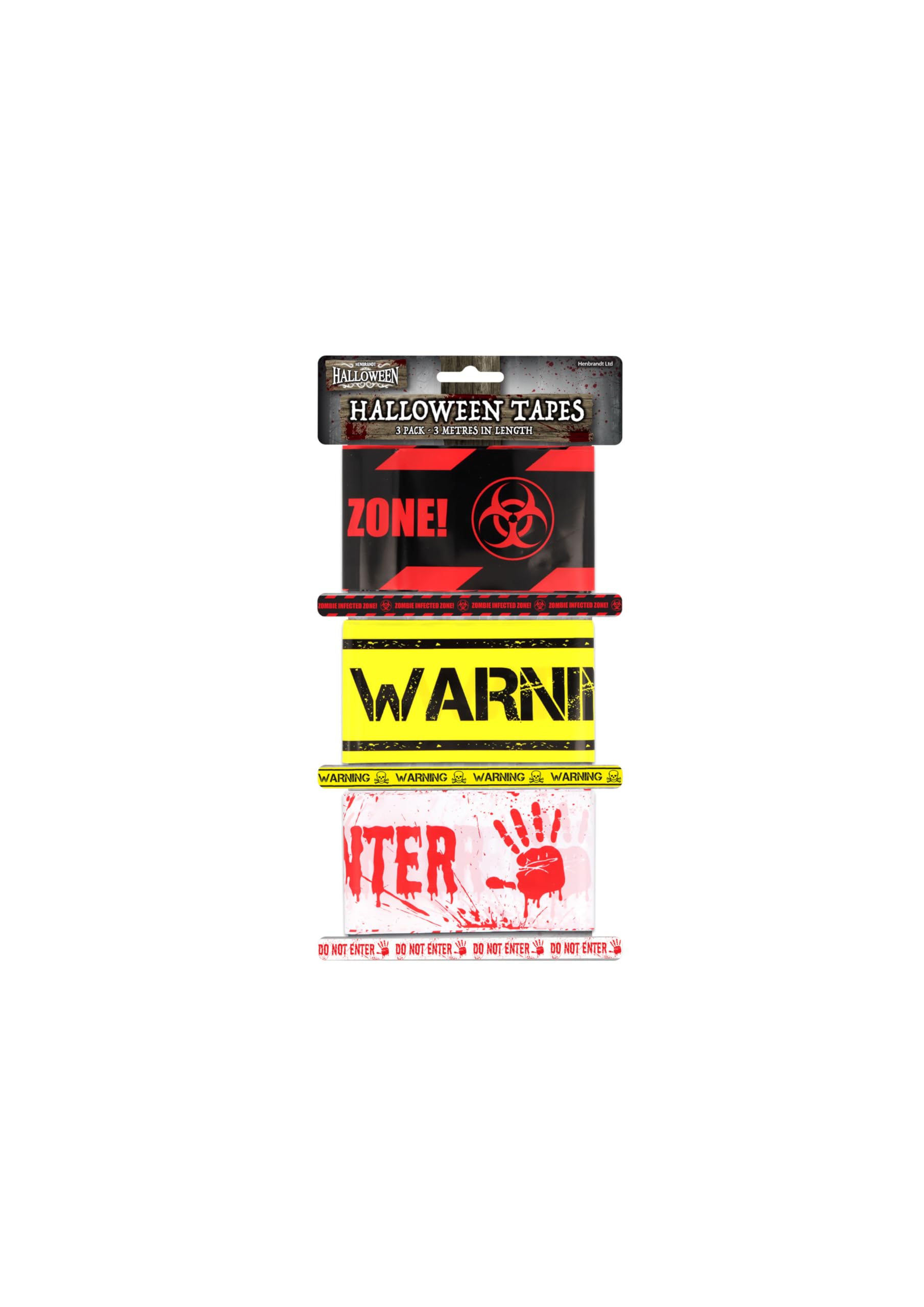 Henbrandt Halloween Warning Tape Set - Zombie Infected Zone Decorations, Horror Party Props, Spooky Event Barriers, Realistic Crime Scene Effects (3M Length)