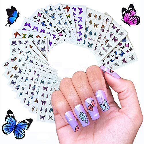 48 × Nagelaufkleber Sticker, Butterfly Nail Art Sticker, Blumen Schmetterling Nail Tattoo Selbstklebend, 3D Nail Art…