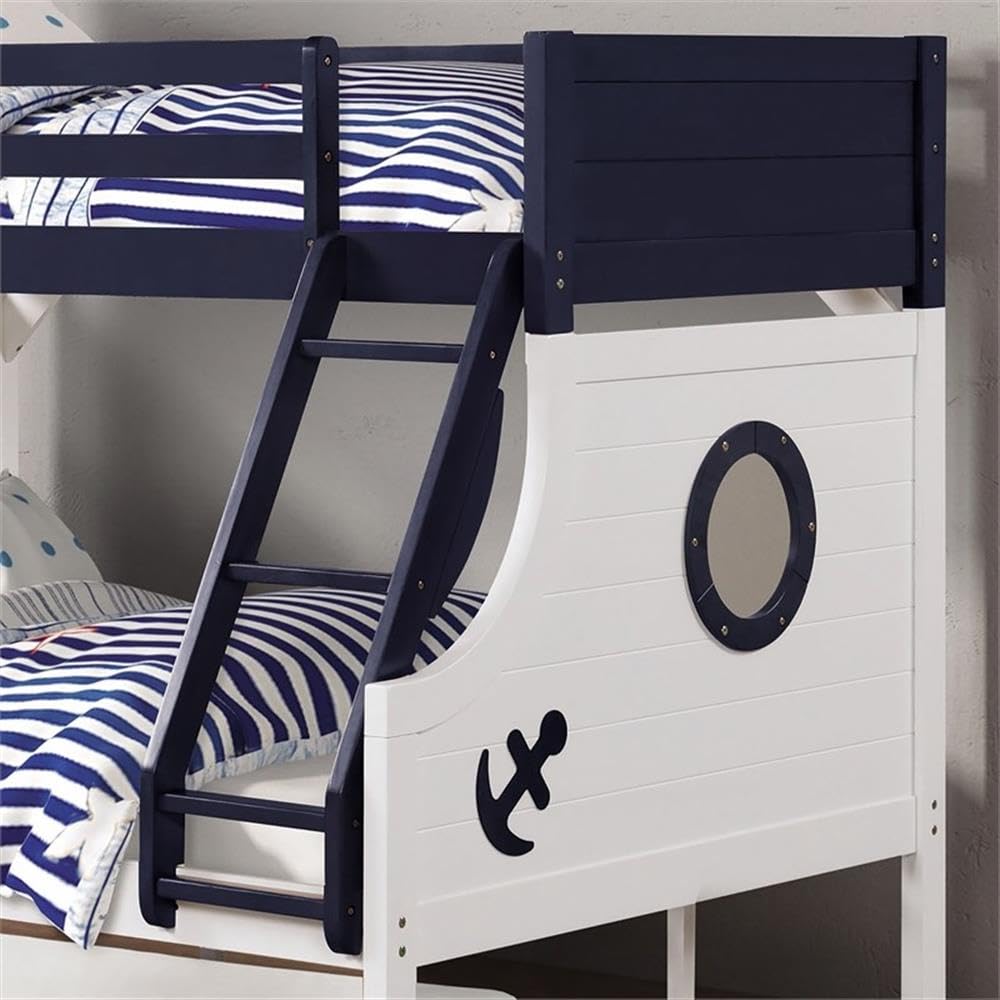 BOWERY HILL 2pc Solid Wood Twin Over Full Bunk Bed with Trundle Set in Blue