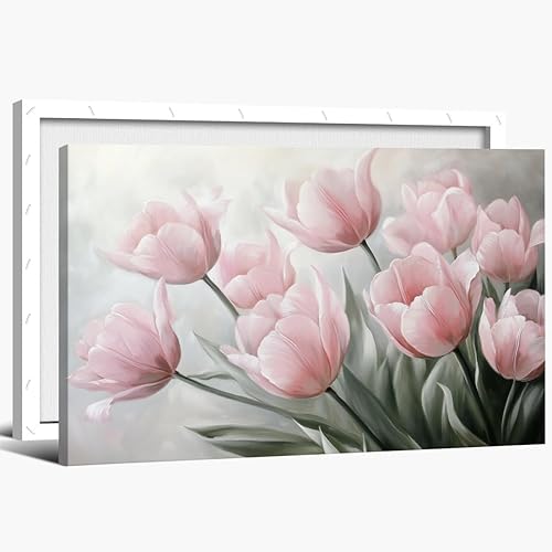 Miniatura 1 de retro room decor aesthetic art prints Pink Tulips Flowers Aesthetic Poster Print Artwork Wall for Living Room Bedroom Home Decoration12x18inch Framed