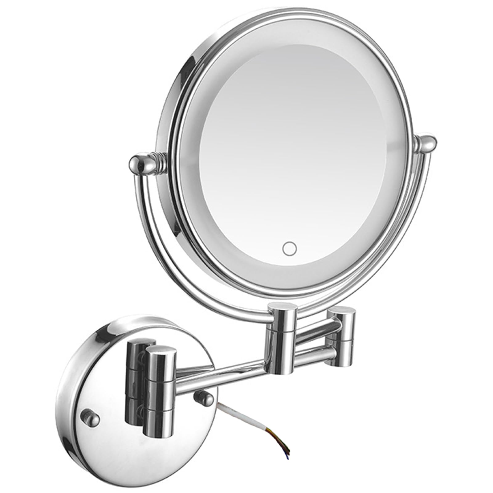 SXFSDOU Wall Mounted Dimmable Lighted Makeup Mirror, Hardwired Double Sided LED Vanity 360 Swivel Extendable Magnifying Bathroom Cosmetic Mirror,Silver,3X