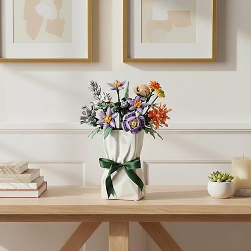 Miniatura 3 de Florero de bolsa de papel arrugado de cerámica, jarrón genial para ramo de flores de Lego, florero ancho para flores, florero grande, florero