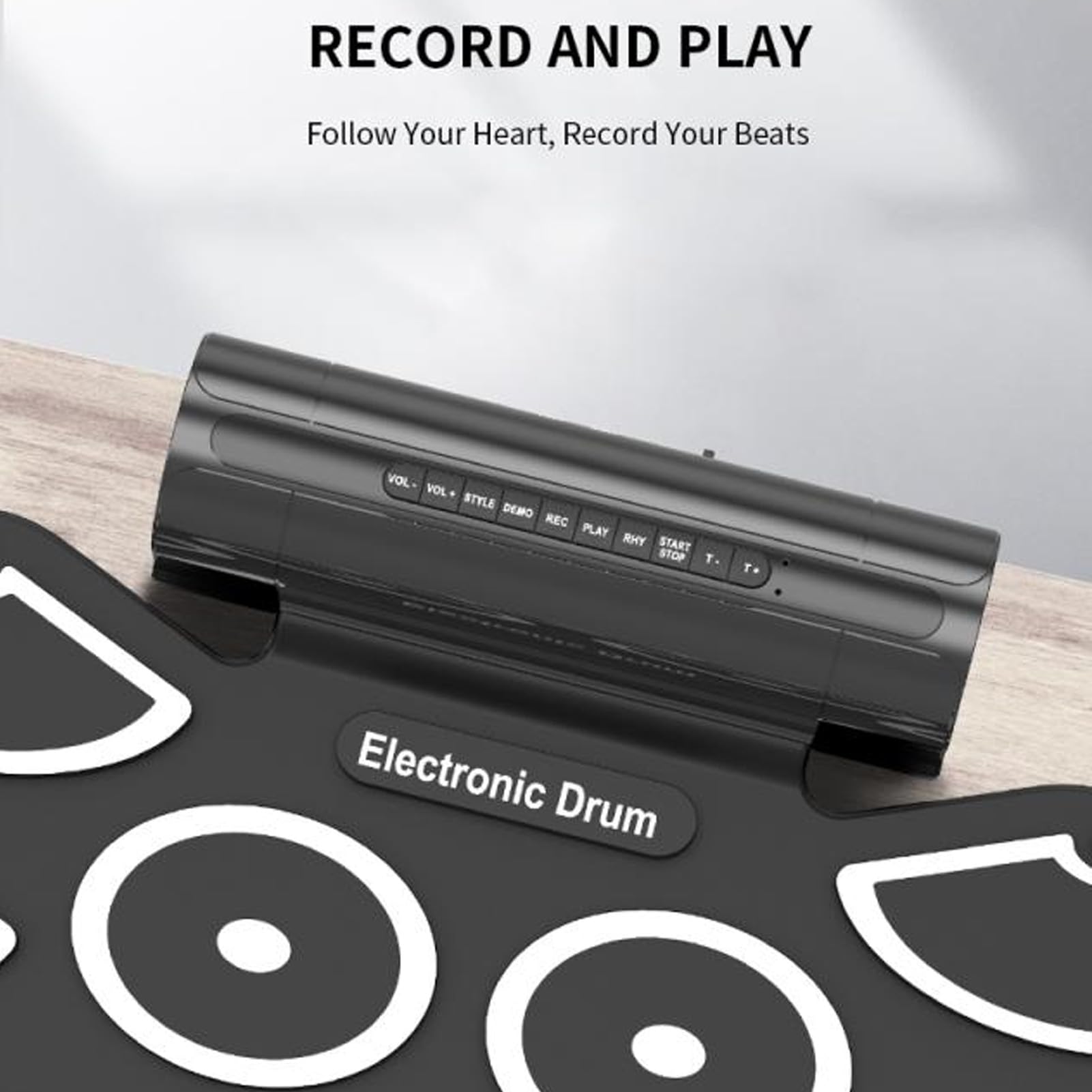 Batería Electrónica de 9 Pads con Interfaz MIDI USB, Pad de Batería Enrollable con Altavoces Integrados, Sonidos de Batería Analógicos Enormes para Fiestas Al Aire Libre