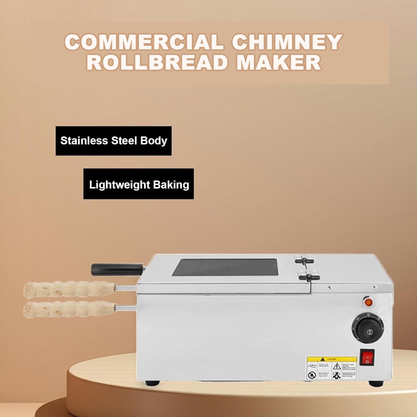 Máquina Eléctrica para Hacer Panecillos Cónicos con Chimenea, Horno Eléctrico Comercial para Pasteles con Chimenea Y 2 Rodillos, Máquina para Hacer Helados Húngaros En Cono, para Restaurantes,