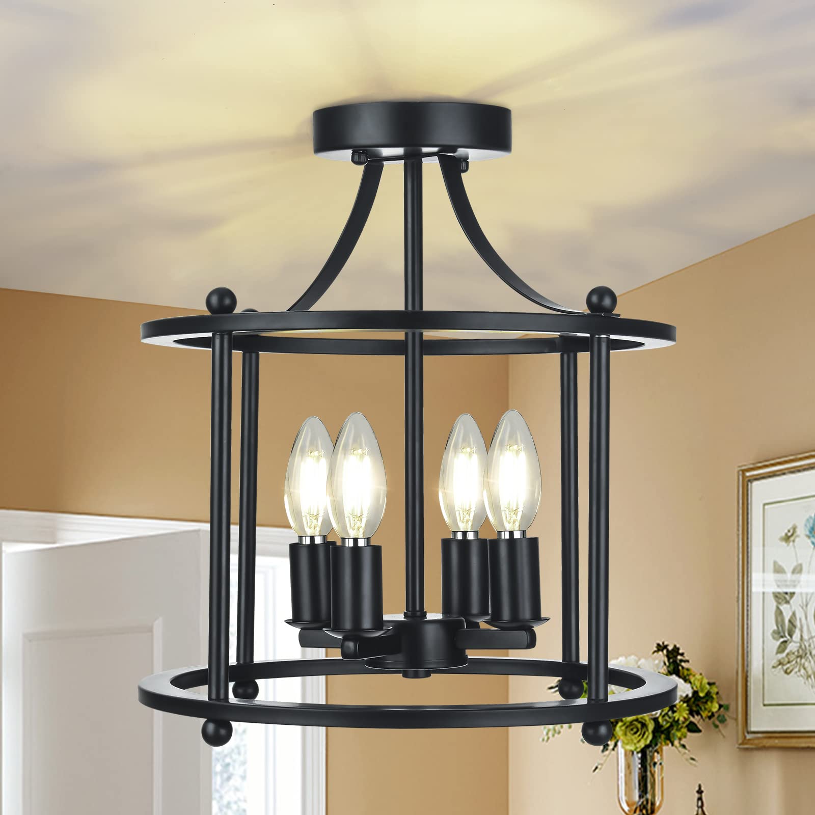 Buy Ofuray 4Light Black Farmhouse Semi Flush Ceiling Light Fixture