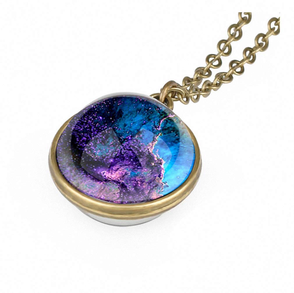 Galaxy Pendant Necklaces Nebula Double Sided Outer Space Glass Planet Necklace for Women Men Earth Globe Universe Jewelry Christmas Gifts
