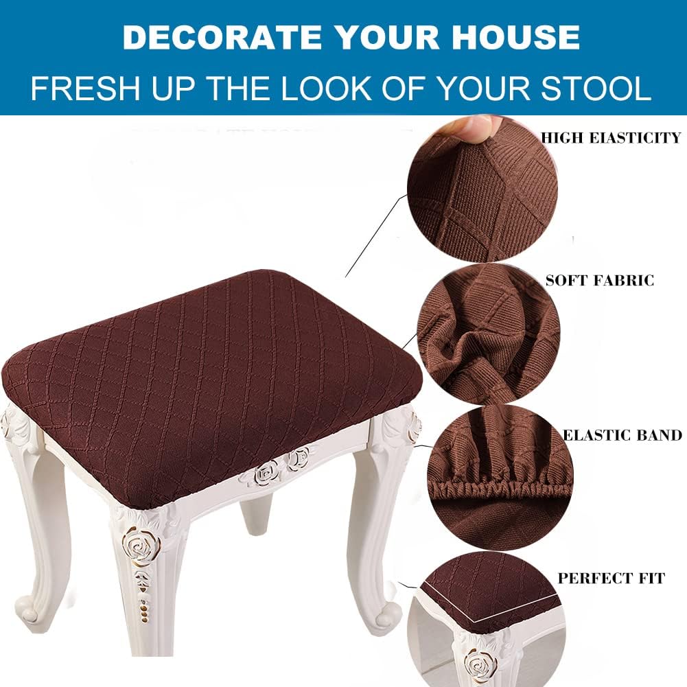 ANWUCHEN Stool Covers Rectangle,4 Pack Stretch Rectangle Bar Stool Covers Elastic Vanity Stool Cover Jacquard Chair Seat Slipcover Counter Stool Covers Saddle Seat Cover for Wooden Metal Bench(Coffee)