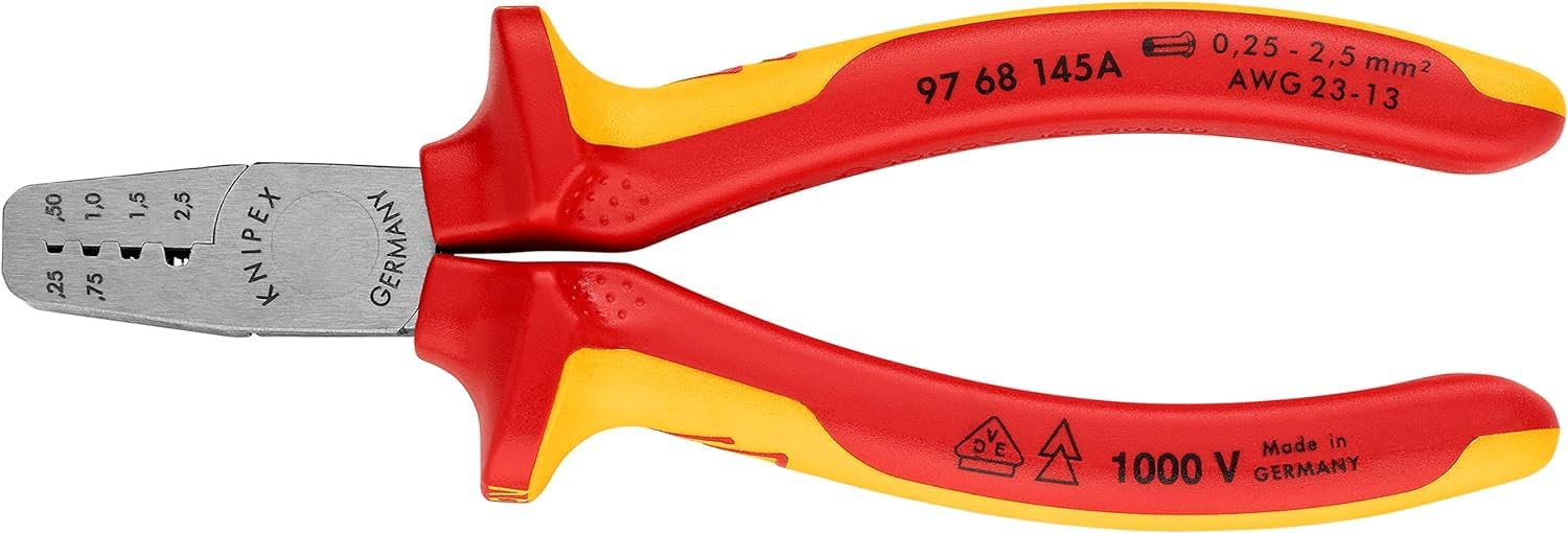 KNIPEX Szczypce do zagniatania tulejek kablowych z wielokomponentowymi osłonkami, izolowane wg VDE 145 mm, 97 68 145 A