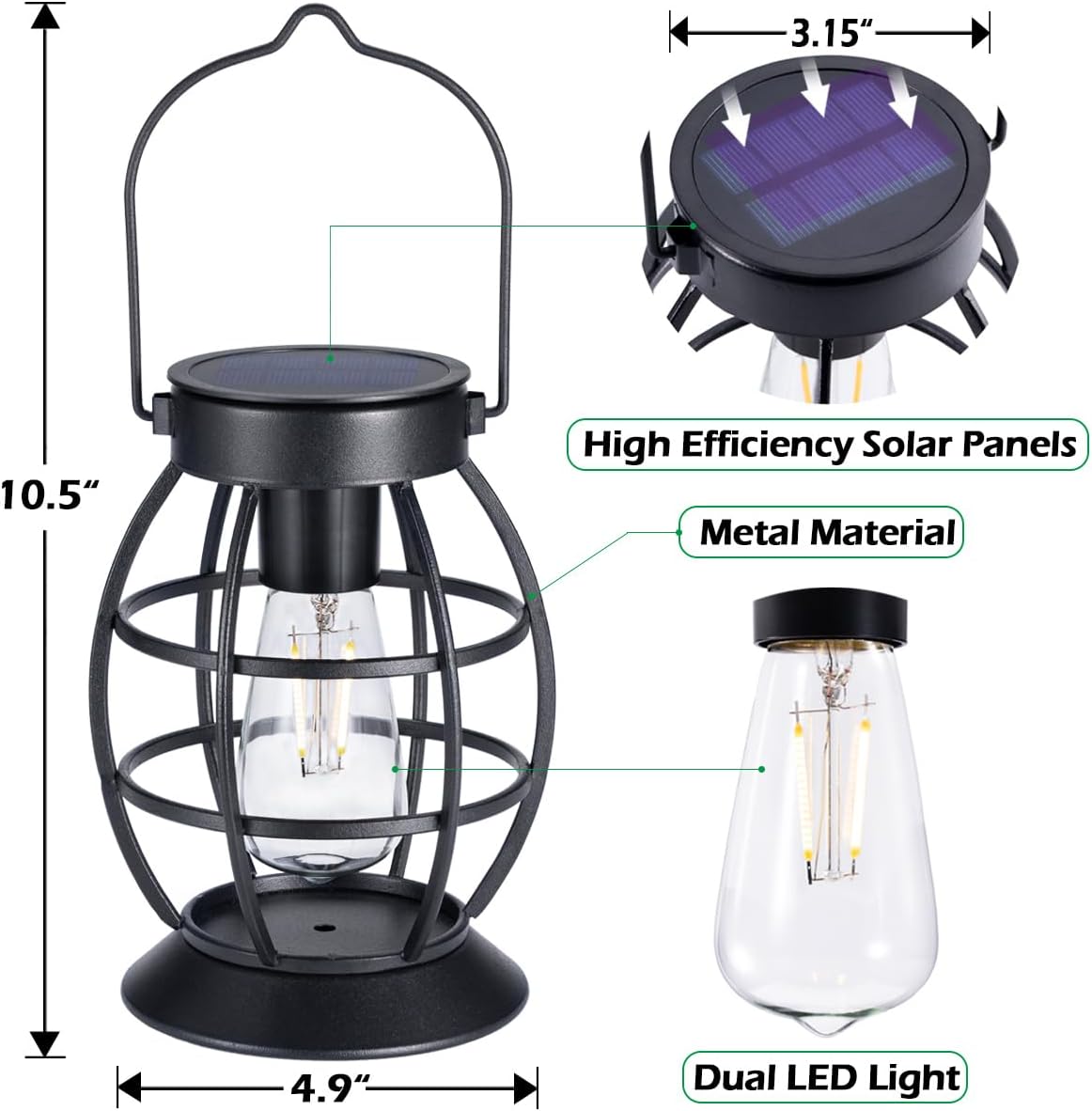 LeiDrail Solar Lantern Outdoor Hanging Solar Lights Metal LED Waterproof Christmas Lanterns Solar Powered Landscape Decor for Table Garden Yard Patio Pathway Porch 2 Pack