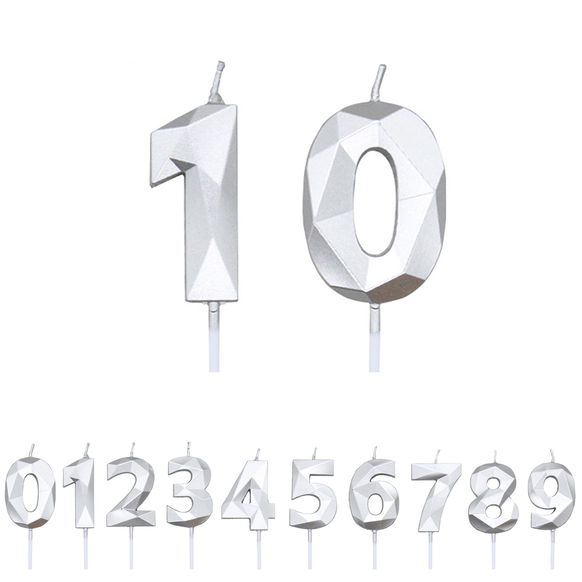 Fuzvol Silver Birthday Cake Candles, Number 10 Candle,Cake Topper Decorations