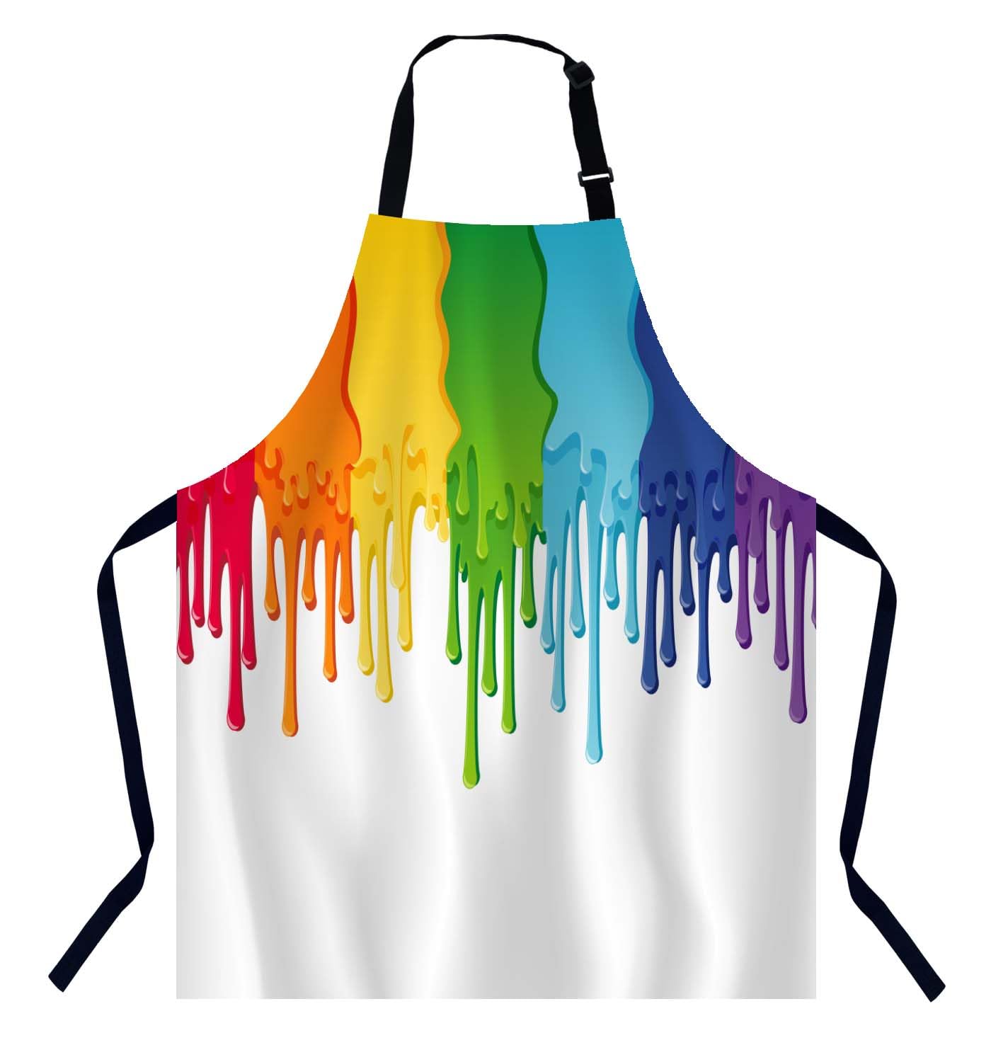 BGBDEIA Rainbow Paint Border Chefs Apron, Cooking and Baking Apron for Men and Women, Kitchen Apron, Butchers Apron, BBQ & Catering Bibs