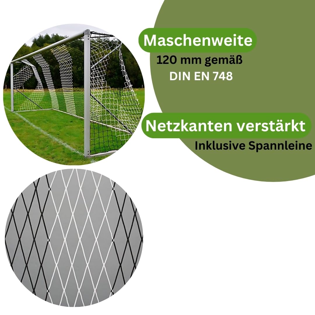 Fußball Tornetz Fußballtornetz 7,50 m x 2,50 m Tiefe Oben 0,80 unten 1,50 m Fußballnetz zweifarbig PP 4 mm Farbe Schwarz/Weiß