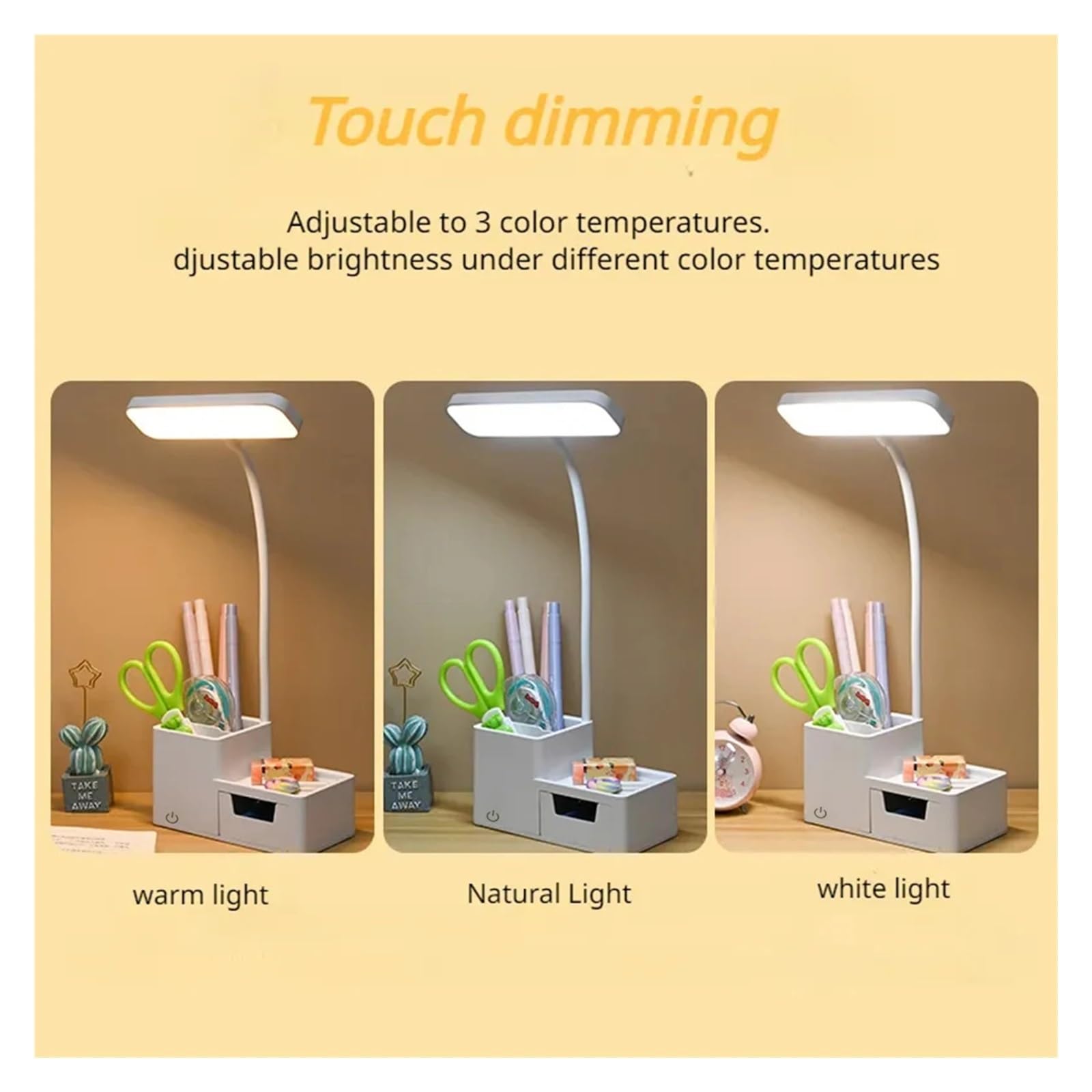 Lámpara de escritorio LED táctil Luz nocturna regulable de 3 niveles