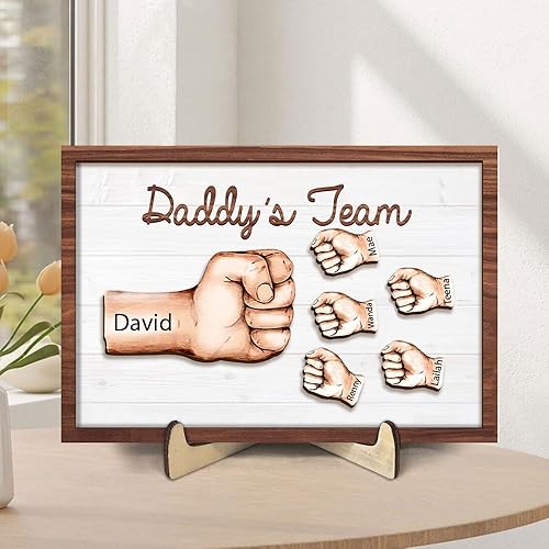 Placa de madera personalizada para papá, letrero de madera personalizado con nombre del niño, letrero de madera de puño, regalo del día del padre