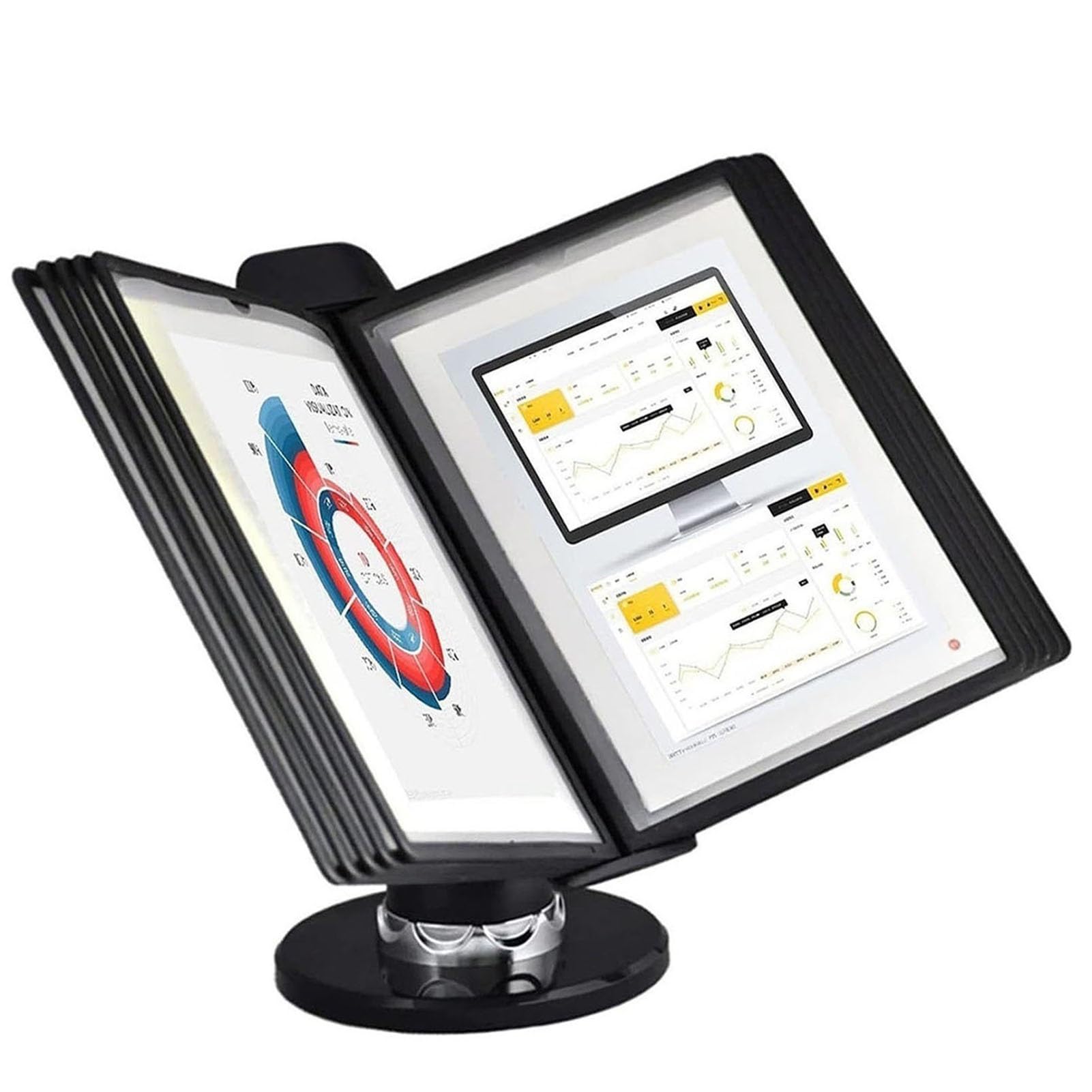 MYUYEE Wall-Mount Desktop Reference Organizer - 10 Adjustable Pockets, Desktop Reference System, Desk Flip Display Folder, Catalog Display Rack, File Organizer For Desk