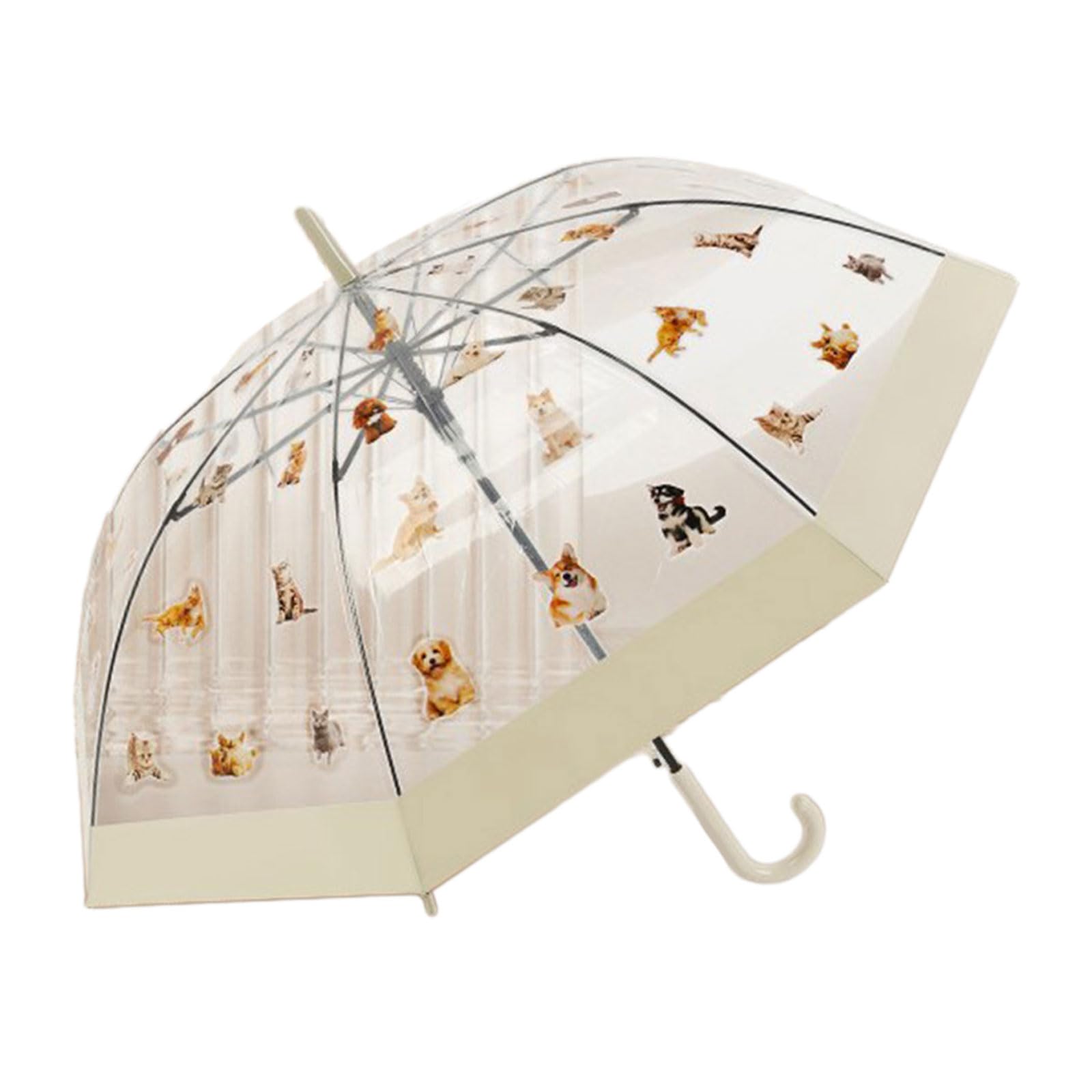 Iwoma Women's B Compact Windproof Umbrella Cat Pattern Clear Folding Rain Umbrella Girls Foldable Paraso