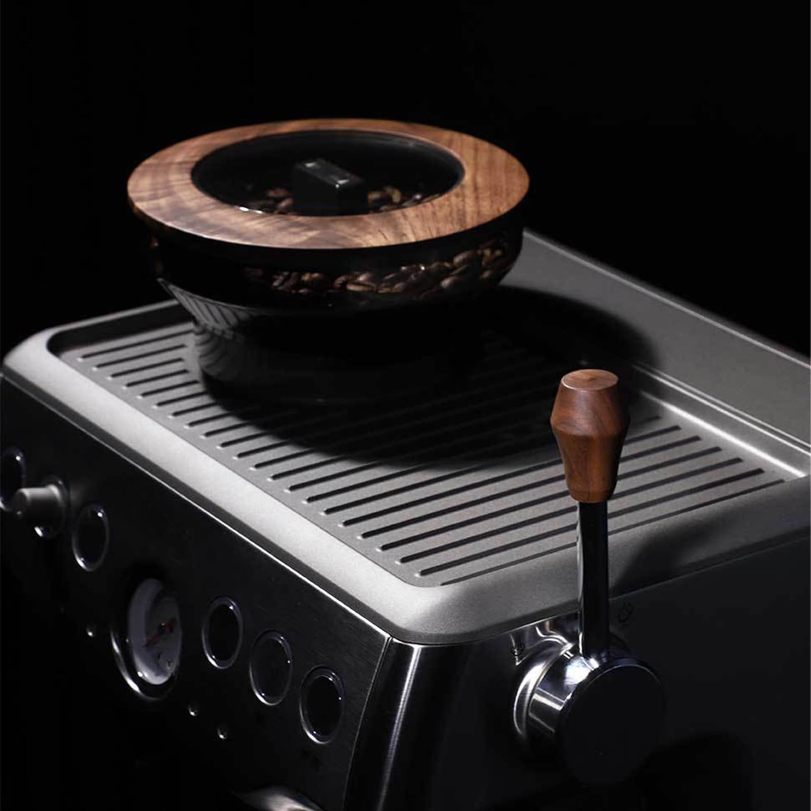 Maschinen Dampfhebel und Walnuss Dosiertrichter Abdeckung für 870 875 876-Modifikations Kaffeezubehör Dauerhafte Kaffeemaschinen Knopfschalter Modifizierte Hebel Walnüsse Bohnenfach Deckel