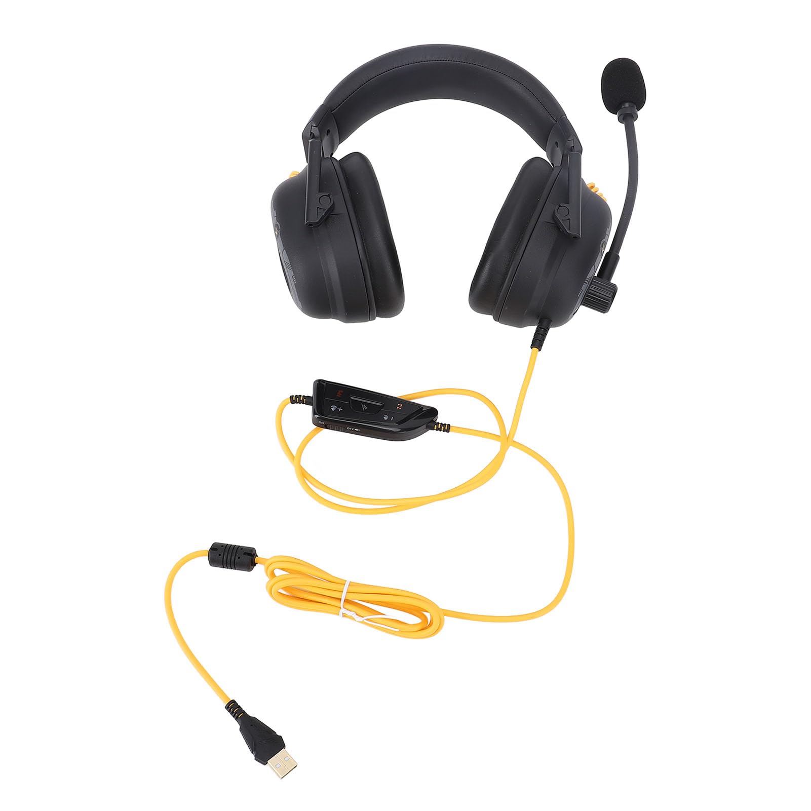 Przewodowy Zestaw Słuchawkowy do Gier USB, Dźwięk Przestrzenny HiFi 7.1, Mikrofon z redukcją Szumów Lekkie i Wygodne Słuchawki Nauszne, Idealne do Gier Komputerowych (BLACK)
