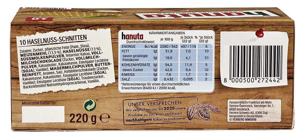 Hanuta - Confezione da 20 contenitori (20 x 220 g)