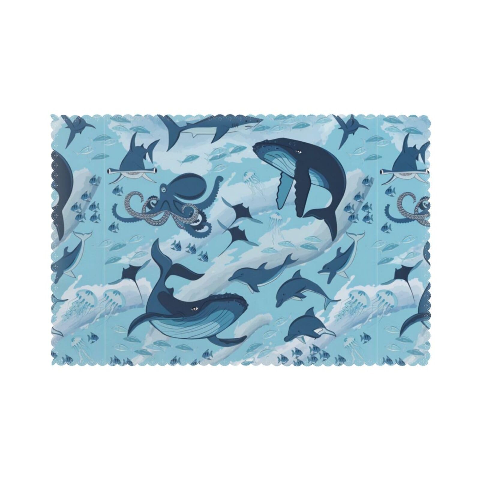 WHJSHOP Fish and Octopus Prints Placemats Set of 6 12x18in – Transform Your Table into a Cozy Haven for Memorable Meals