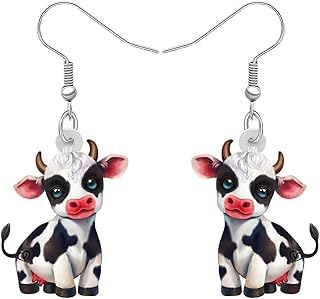 Cute Acrylic Dairy Cow Print Earrings Dangle Farm Animals Jewelry for Women Gifts Charms
