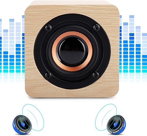 Miniatura 5 de Altavoz Bluetooth retro, altavoz portátil de madera amarillo alimentado por USB con sonido HD y graves ricos para computadora PC