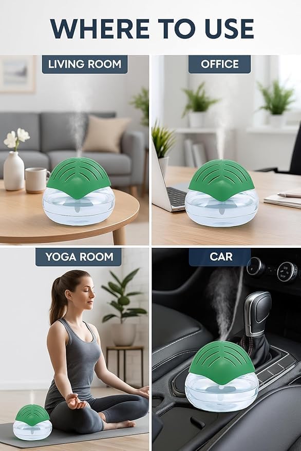 Image of Portable 3-in-1 Air Purifier, Aroma Diffuser & Air Humidifier with 500ml Water Tank - Electric Revitalizer for Fresh Air & Fragrance at Home, Office, Bedroom & Spa (Green)