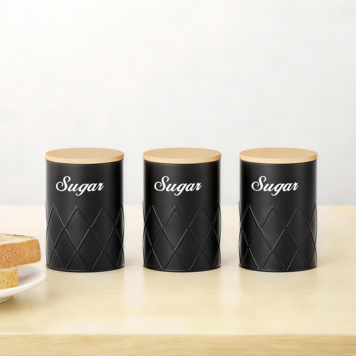 bread box with 3 airtight kitchen jars