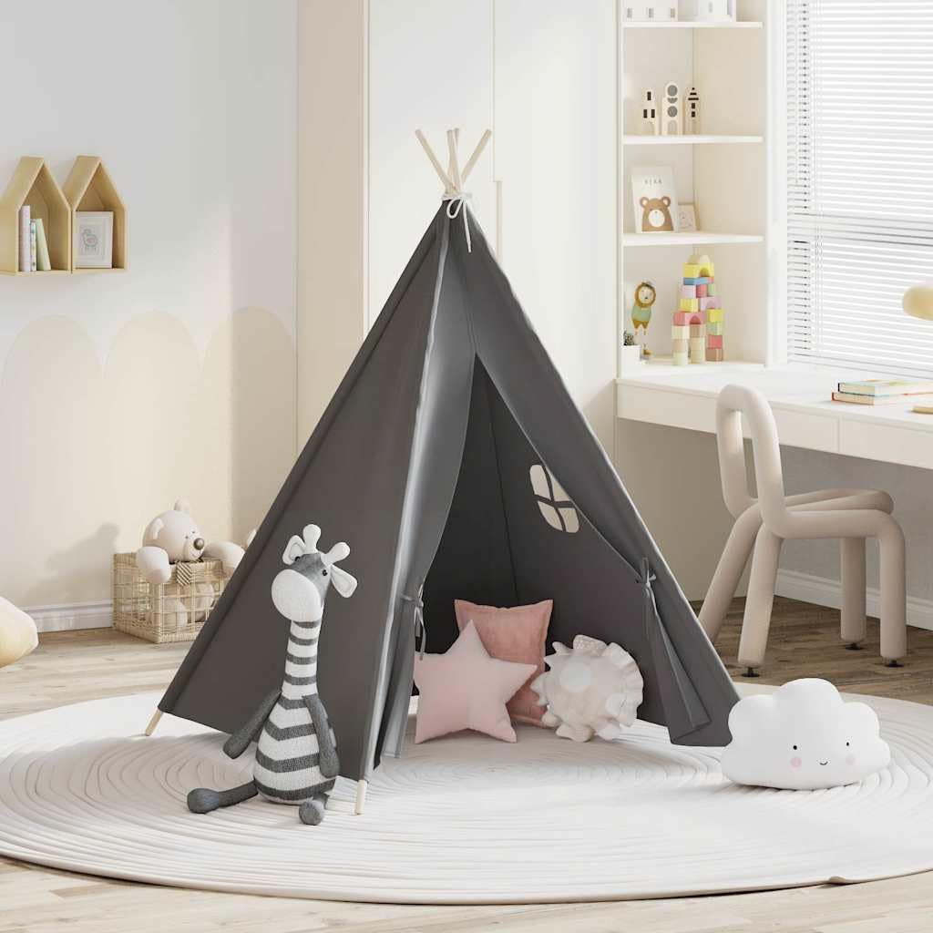 Tenda Tipi per bambini con tessuto in pelle di pesca e telaio in legno di pino, 120 x 120 x 150 cm, grigio, con finestra e borsa per il trasporto, per giardino, campeggio