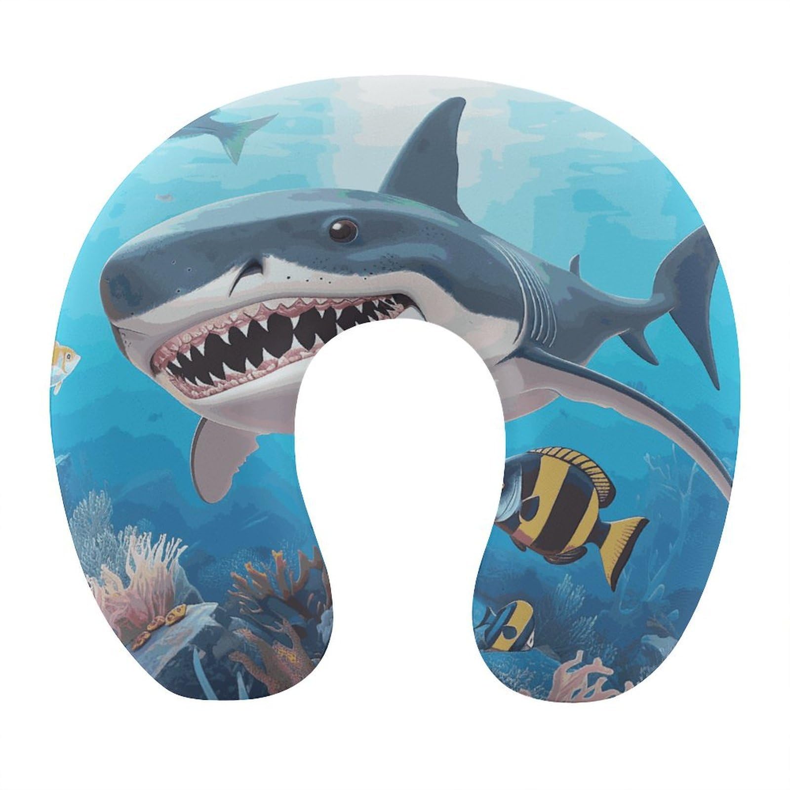 Adfgyerh Style Shark Ocean Theme U-Shaped Pillow，Memory Foam Pillow Core，Cushion ，Provide Neck Support ，Travel Pillow，Suitable For Airplanes, Cars, Homes, And Offices.