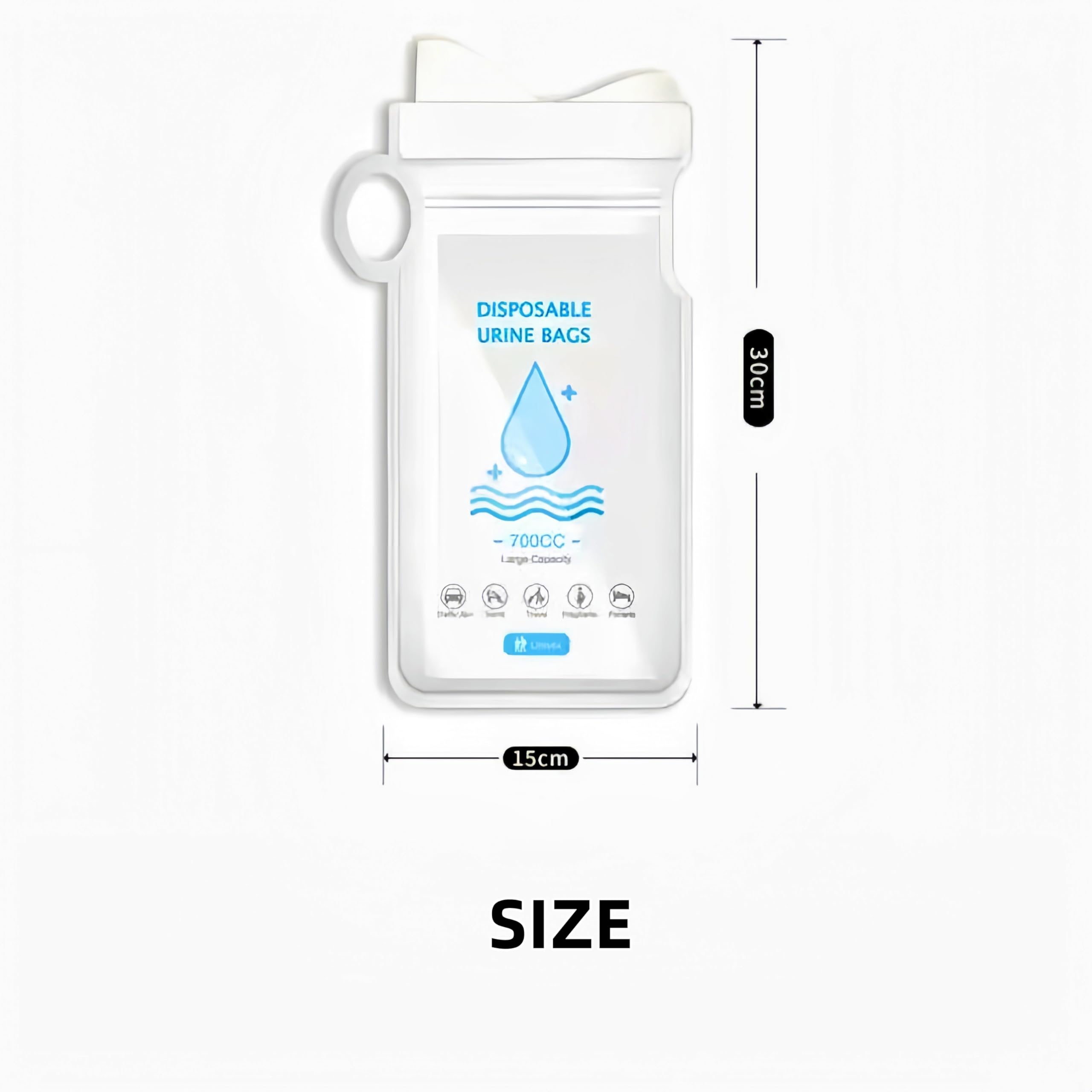 12/20 bolsas de urinario desechables de emergencia, 700 ml, bolsas de orina unisex, bolsa de orina para viajes, tráfico, bolsa de inodoro portátil para hombres y mujeres, control con una