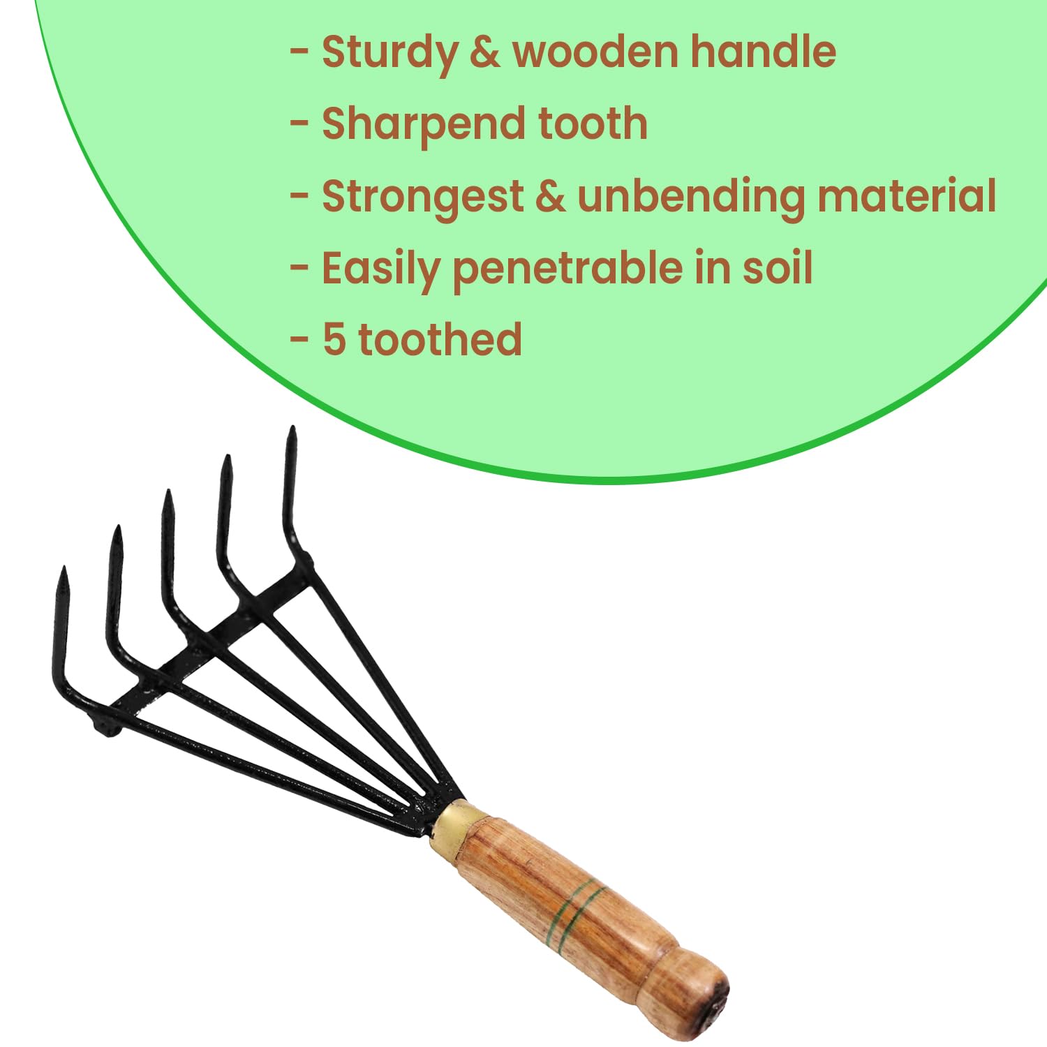OUTO Rake 12" with Heavy Duty Stainless Steel Non-Slip Wooden Handle Grip Garden Tool Sharp Metal Blade Cultivator Transplanter for Home Gardening Digging Weeding & Levelling (Pack of 1, Black) - Image 4 thumbnail
