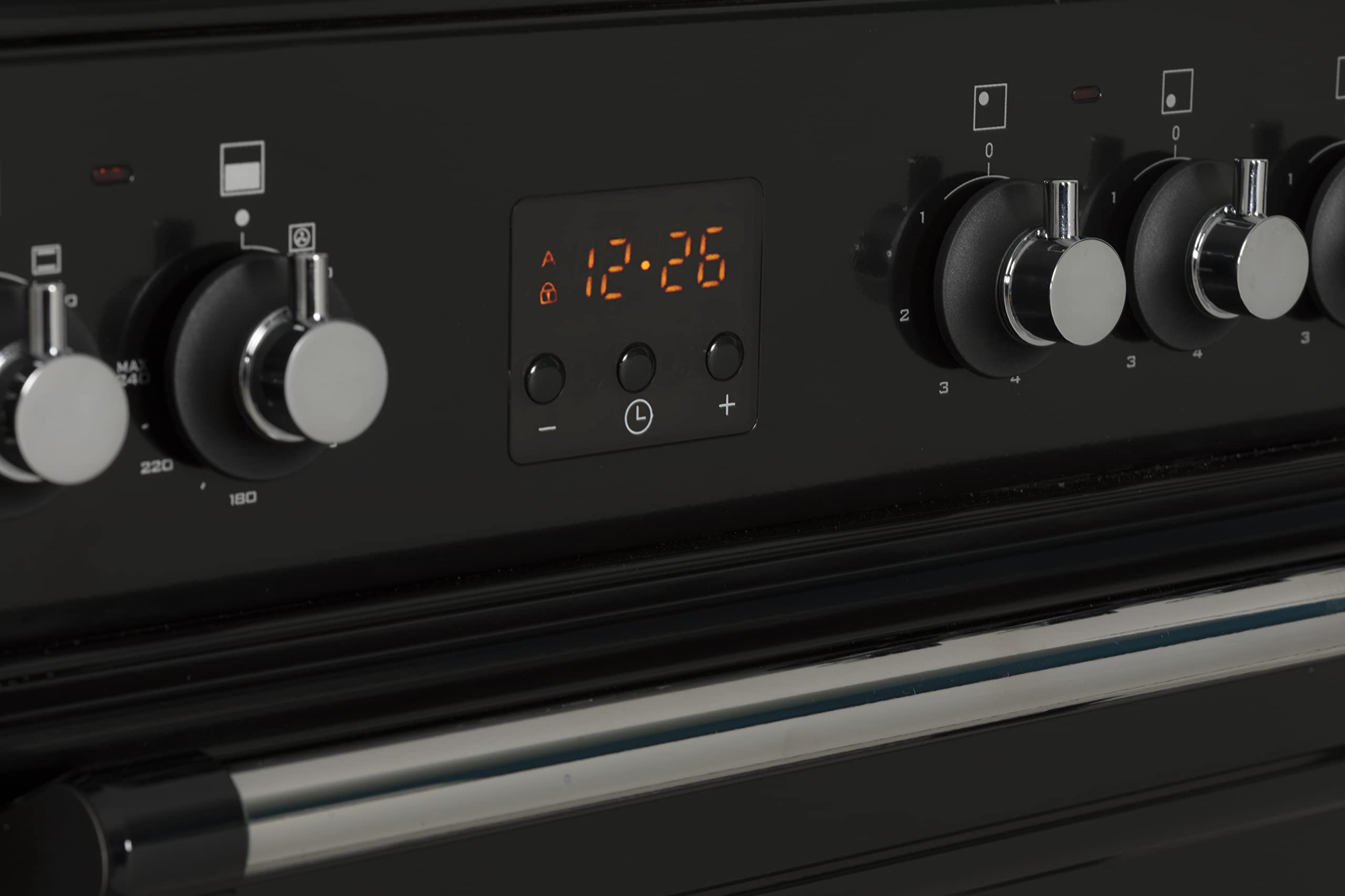 Cookology RETDO600BK Freestanding 60cm Wide, Retro Double Cavity Grill Oven Cooker with Ceramic 4 Zone Hob and Analogue Dials - in Black — view 9