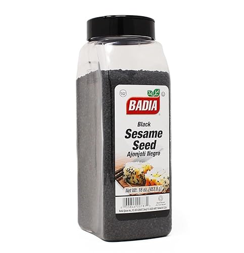Badia Semilla de sésamo negro, 16 onzas, semillas de sésamo negro enteras para cocinar, hornear y adornar, sabor rico, a nuez y crujiente