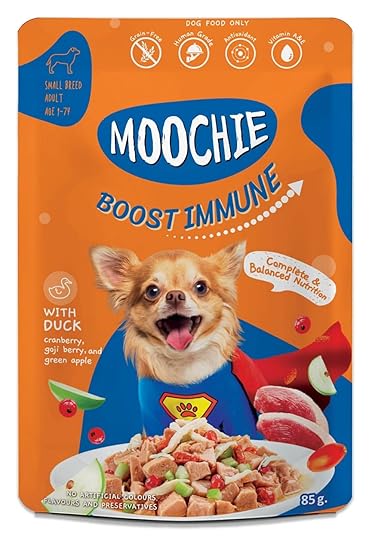 Moochie Wet Dog Food Boost Immune Formula, Duck Meat, Cranberries, Goji Berries and Green Apples, 85 g. (24 Pouch)