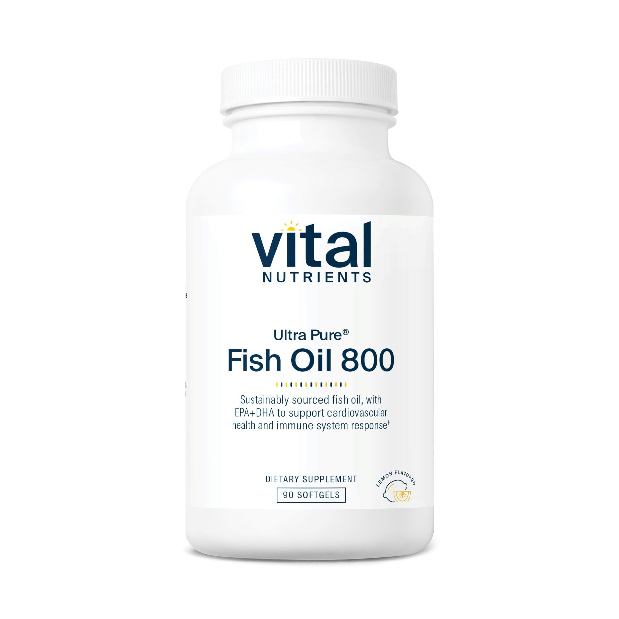 Ultra Pure® Fish Oil 800 | Supports Heart, Brain, & Immune Health* | Sustainably Sourced High EPA & DHA Omega-3 Fatty Acid | Lemon Flavor | Gluten, Dairy, Soy Free | 90 Softgels