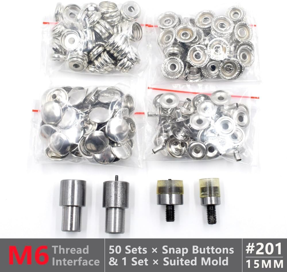 50 Sets of 12.5mm/15mm Metal Spring o Snap Buttons with 1 Set Thread Interface Mold - Fast Install Press Studs Tool for Crafting and DIY Projects - (Color: Silver-15Mm)
