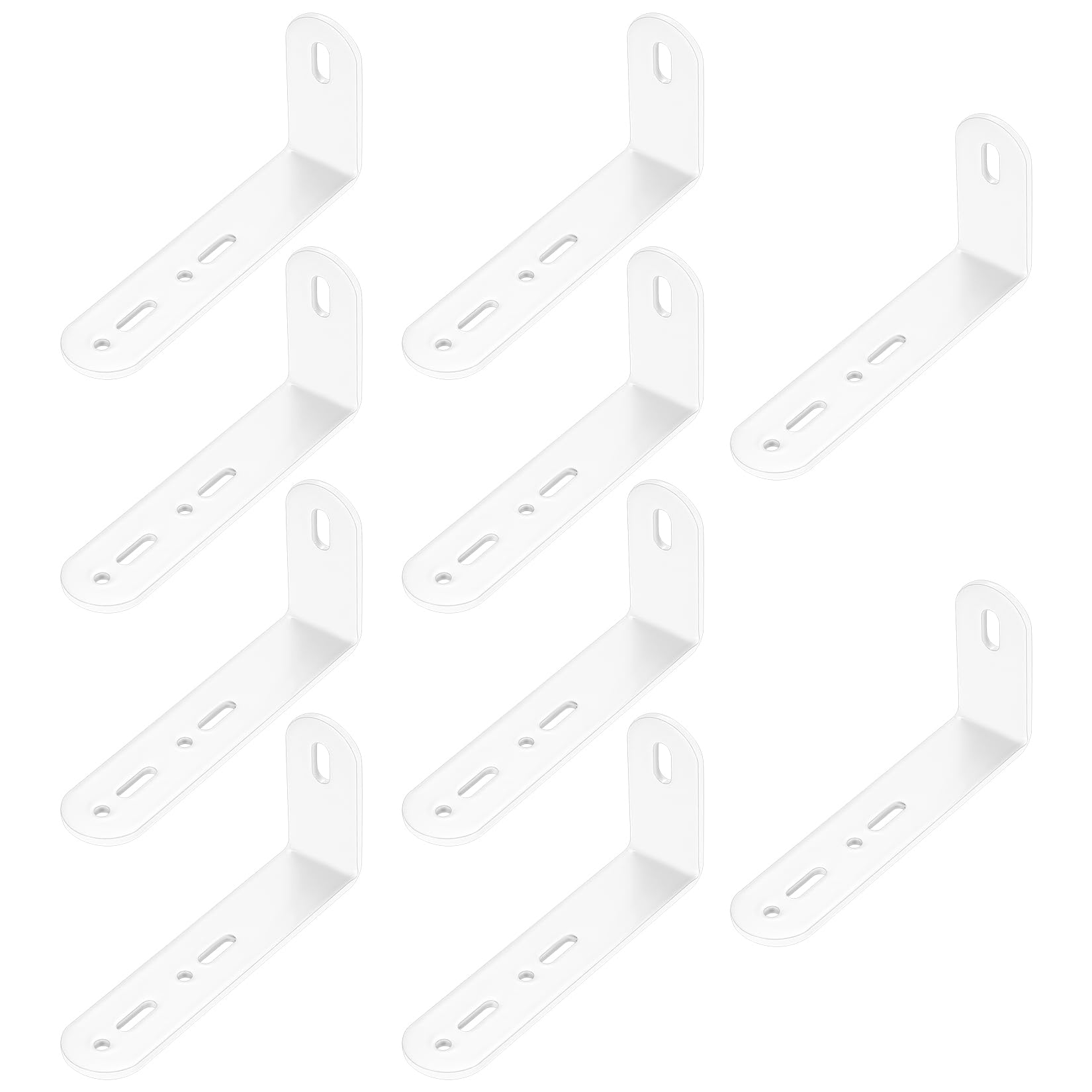 10 Pcs Angle Brackets, Corner Bracket, Mounting L Brackets for Wood with Adjustable Slot Holes, 90 Degree Furniture Corner Connectors, Right Angle Support Fixing Bracket,White 4.37x2.04x1