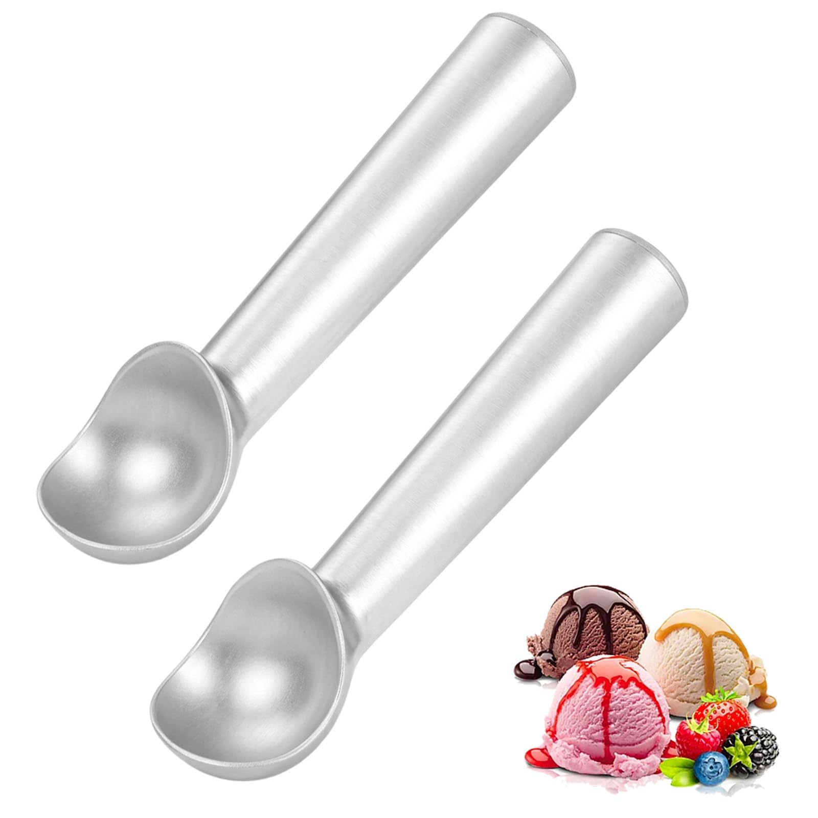 Premium Aluminum Icecream Scoop - Non-Stick Ice Cream Scoop Set of 2 - Ergonomic Design for Perfect Ice Cream Balls, Silver 7-inch Cookie Scoop