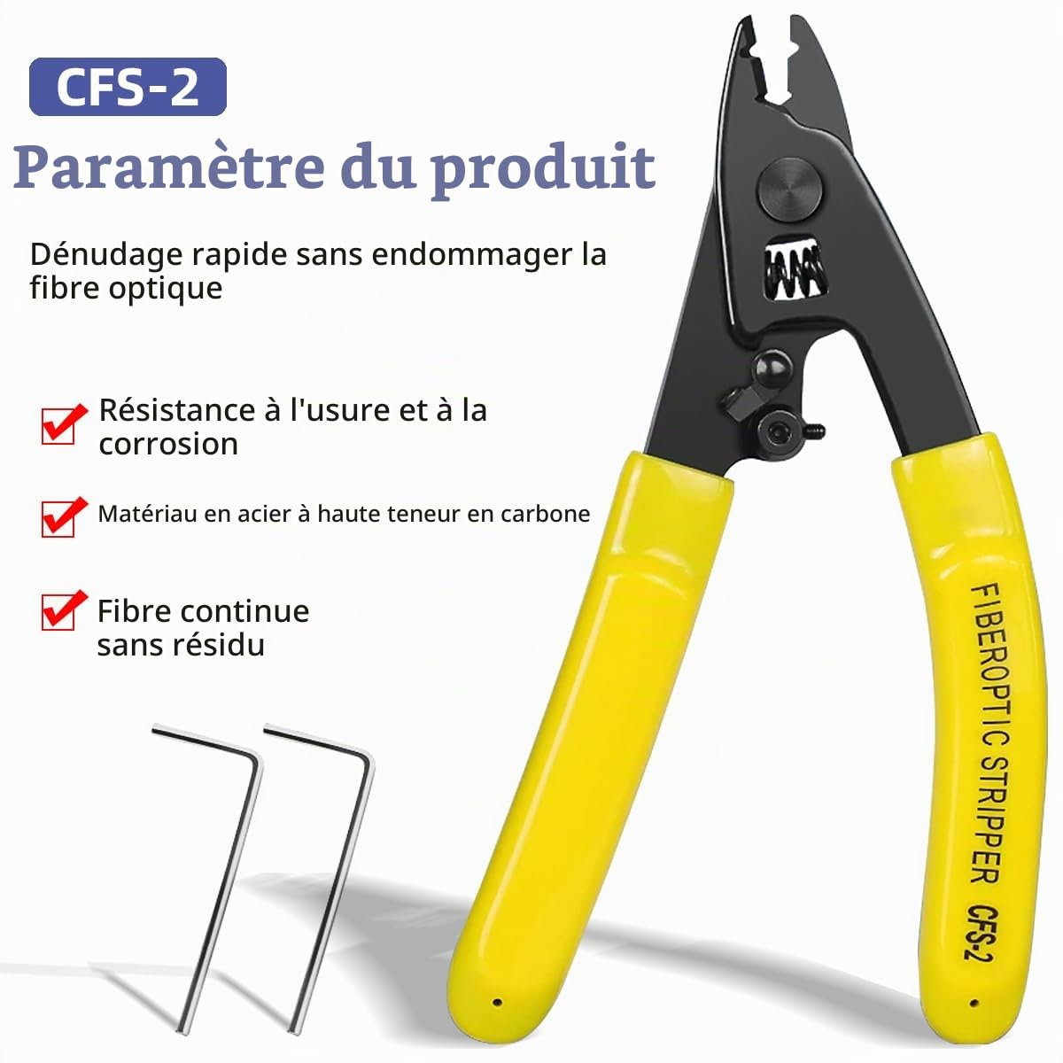 Coupleuse de fibre FC-6S avec 2 clés Allen + sac et dénudeur de fibre CFS-2 | kit d'outils de coupe de fibre optique, longueur de coupe 9 à 16 mm, environ 36 000 temps de coupe