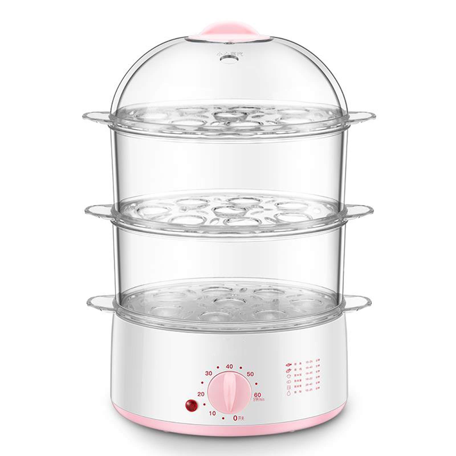 Oqhair Pink,Transparent Timing Electric Steamer, Multifunctional Household Automatic Poweroff Steamer, Seafood Steamer, Egg Steamer, Vegetable Steamer (Color : Pink) (Pink)