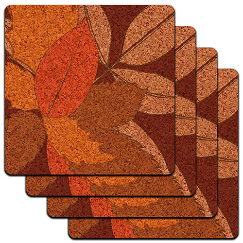 Fall Leaves Thanksgiving Harvest Low Profile Cork Coaster Set