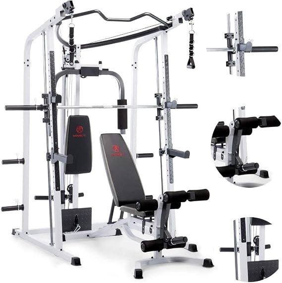 Marcy Smith Cage Workout Machine Full Body StrengthTraining Home Gym Equipment System with Leg Developer, Press Bar, PEC Deck, and Squat Rack