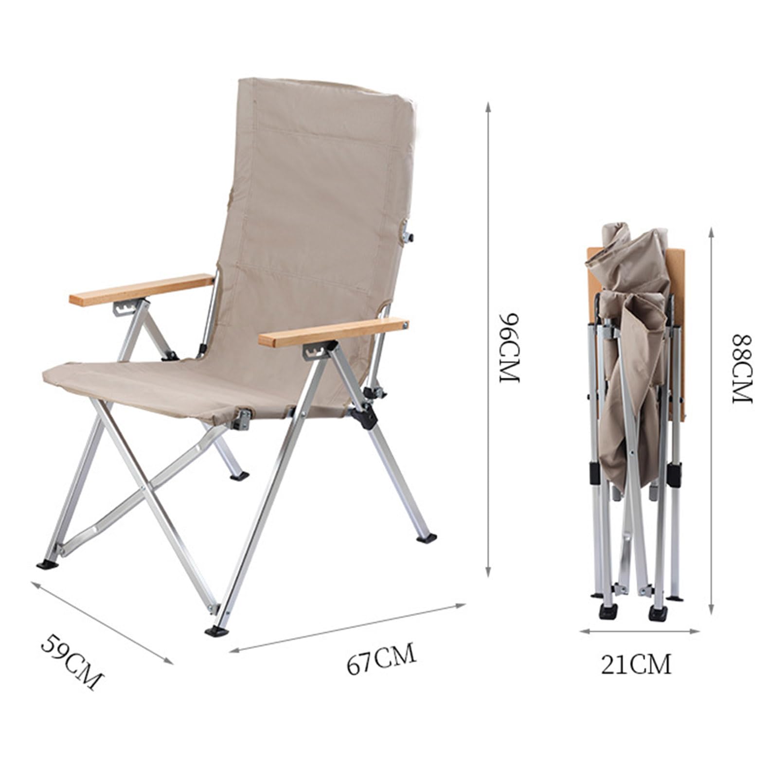Sedia da campeggio leggera e oversize, sedia da regista portatile in alluminio con schienale alto, braccioli in legno, ideale per esterni, prato, picnic e pesca, confezione da 2