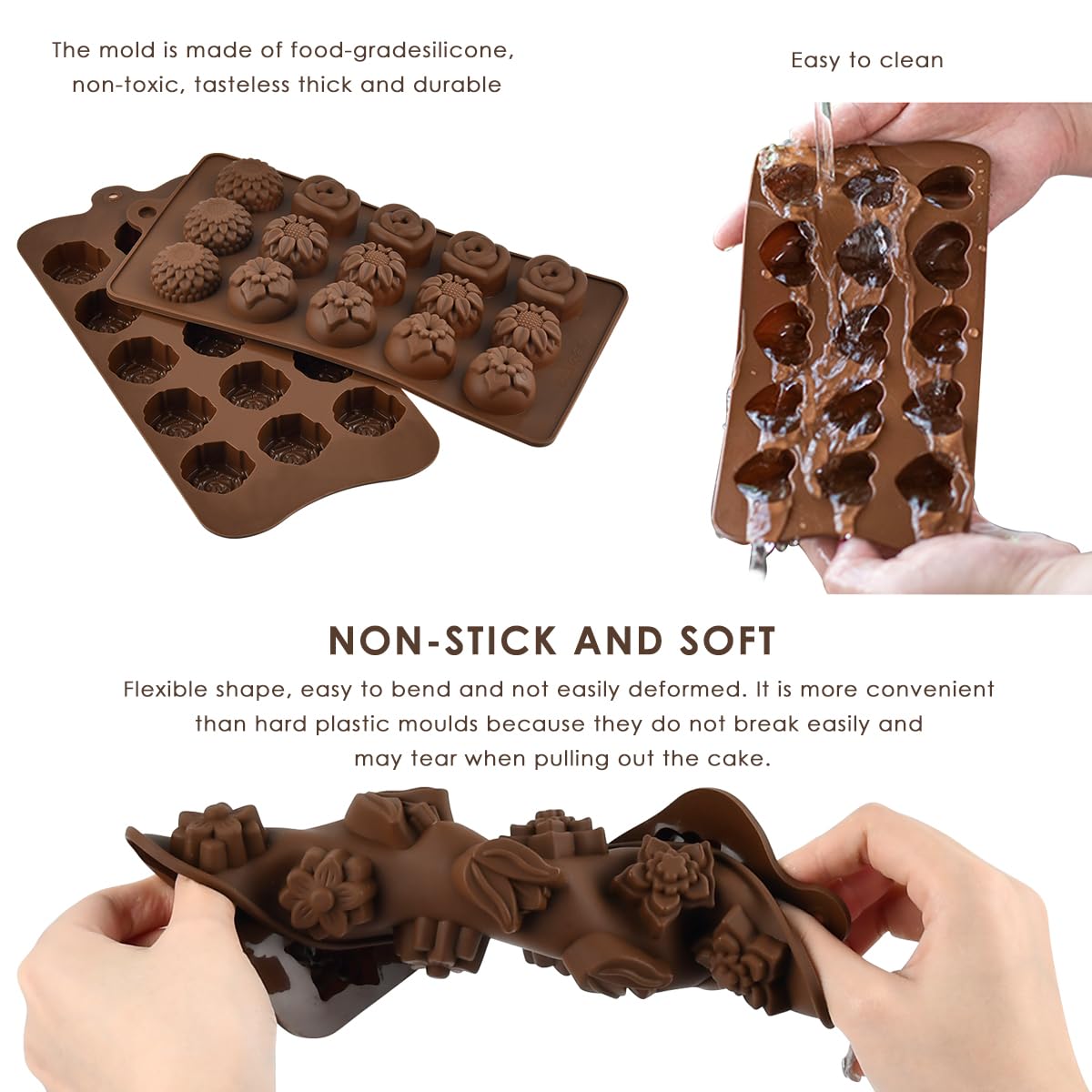 6-teiliges Silikon-Formenset Für Schokolade & Süßigkeiten – 3D-Formen In Stern, Herz, Blume & Mehr | Spülmaschinenfest & Antihaft