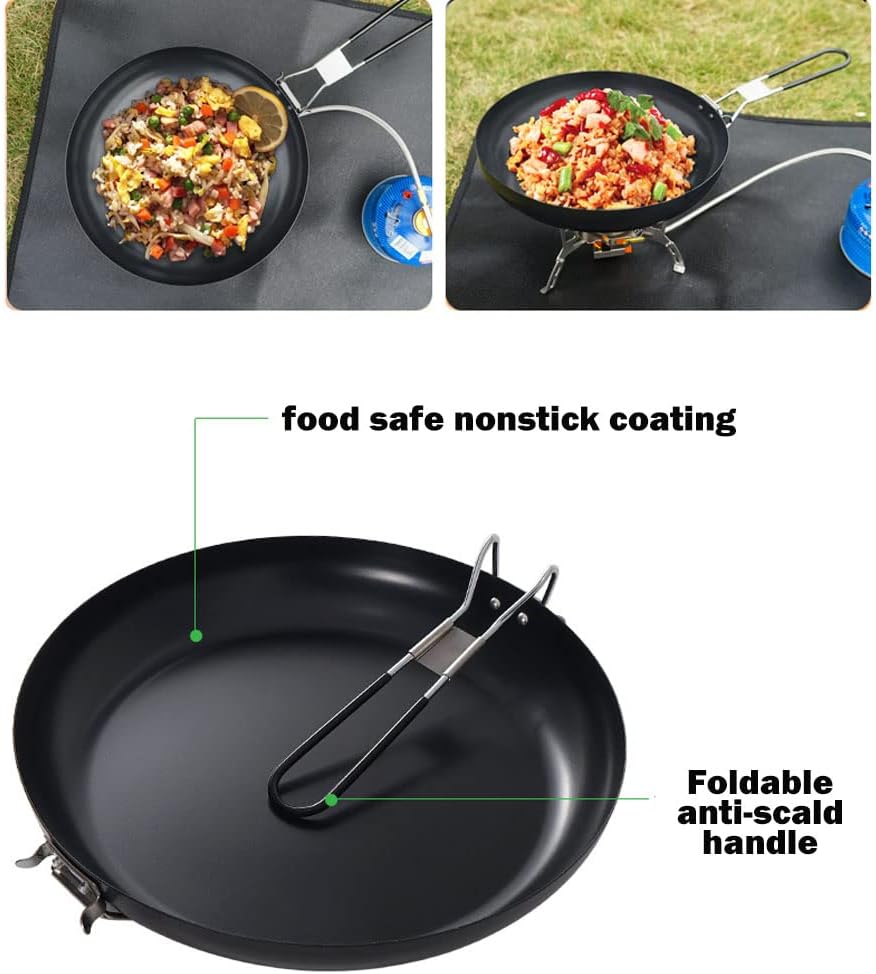 Non-Stick Iron Cooking Pot, Camping Cooking Pot with Foldable Handle, Outdoor Frying Pot for Outdoor Open Over Fire Hiking Backpacking Travelling