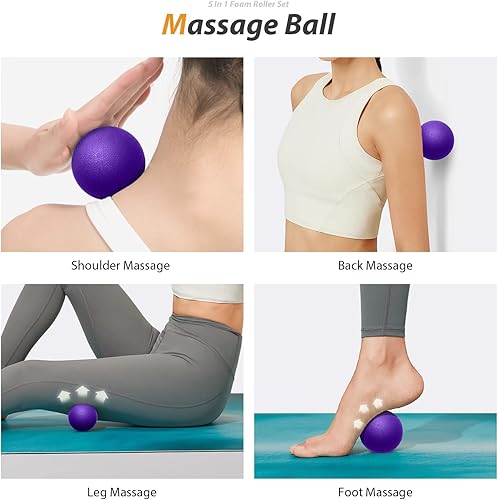 Miniatura 5 de Juego de rodillos de espuma 5 en 1 para masaje muscular de tejido profundo, rodillo de espuma patentado de punto gatillo de alta densidad, rodillo