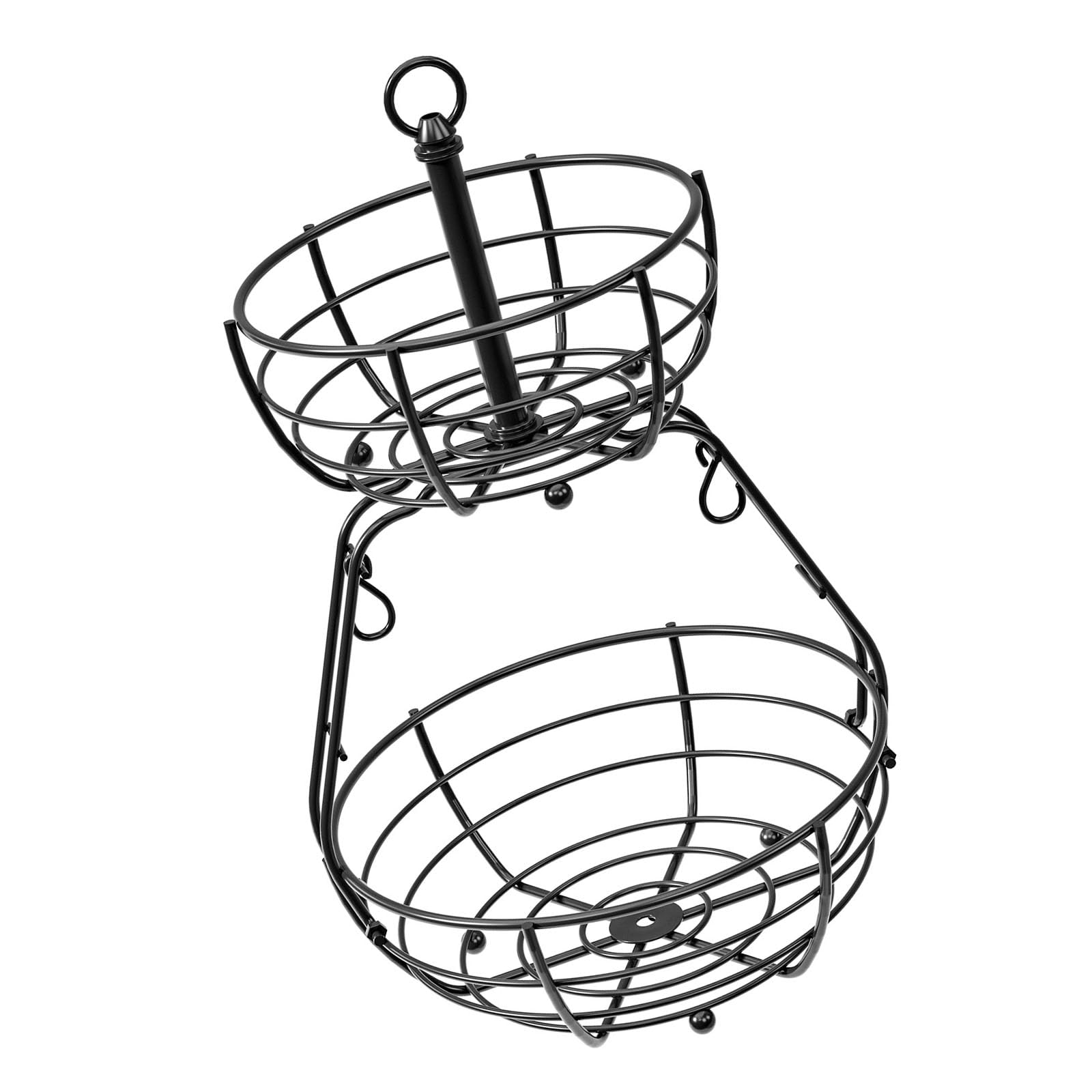 APGLSXY 2 Tiers Metal Fruit Basket with Detachable Layers and Banana Hook for Kitchen Countertop Storage Organizers Double Layer Fruit Basket