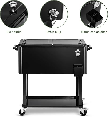 Miniatura 3 de EDOSTORY Carro enfriador de hielo con ruedas de 80 cuartos de galón, barra de bebidas para fiestas en el patio trasero con cuchara de hielo